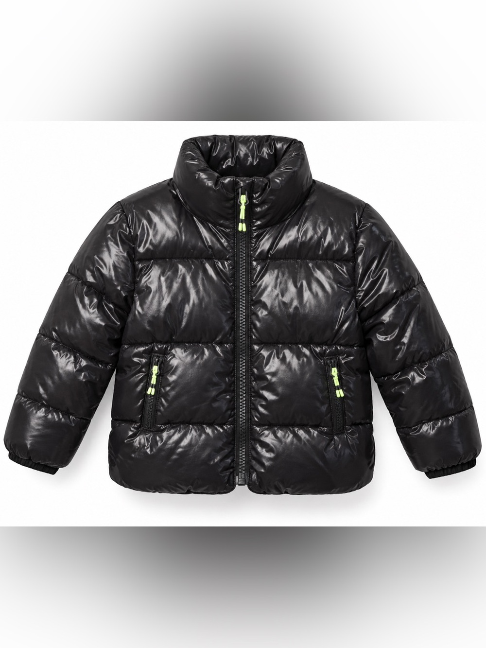 H&M Black Glossy Puffer Jacket Cyber Y2K Ski Moto Kids Size 6